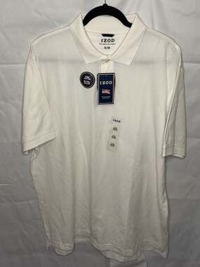 IZOD Men's Pima Cotton No Roll Collar Short Sleeve Pique Polo Shirt White XL